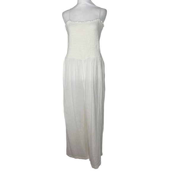 Old Navy Pants - Old Navy Smocked-Top Textured Cami Cream Jumpsuit Wide Leg Summer Beach Size Lg
